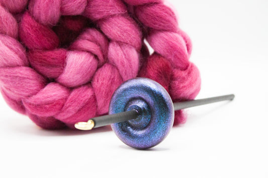 Beginner Learn To Spin Kit - Electric Night Midi Lace Weight Top or Bottom Drop Spindle - Red Violet Blue Shifting Colors - Amethyst
