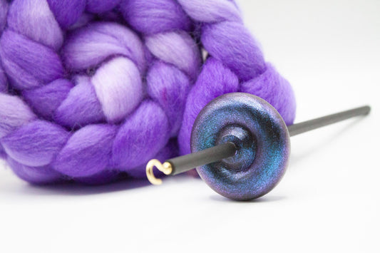 Beginner Learn To Spin Kit - Electric Night Midi Lace Weight Top or Bottom Drop Spindle - Red Violet Blue Shifting Colors - Purple