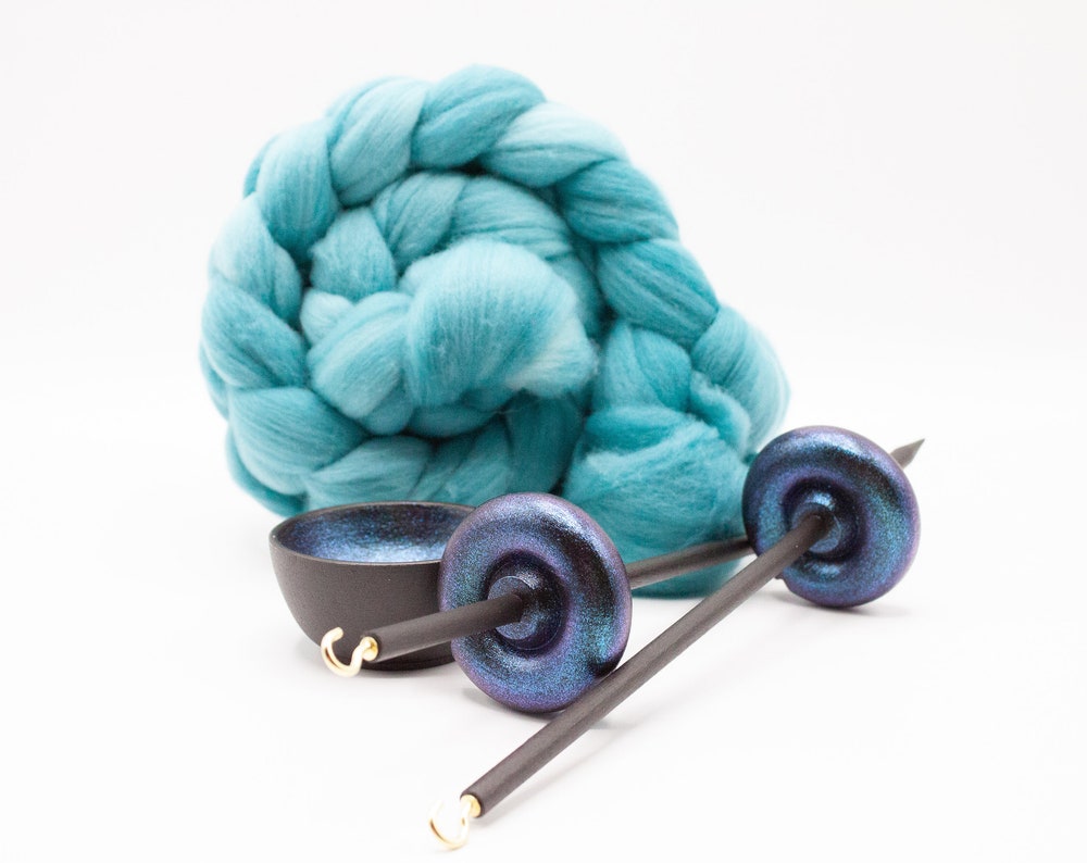 Complete Beginner Mermaid Drop Spindle Spinning Kit - Midi Size Teal