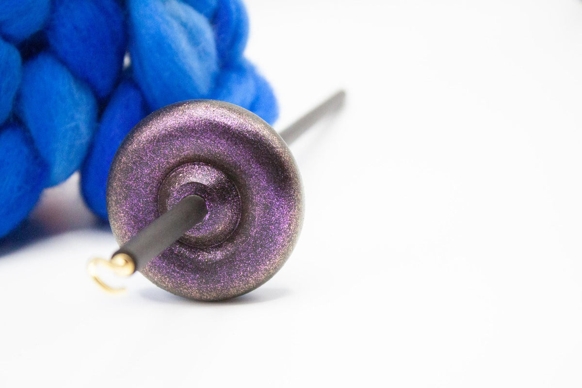 Beginner Learn To Spin Kit - Sunset Midi Lace Weight Top or Bottom Drop Spindle - Red Gold Violet Shifting Colors - Sapphire
