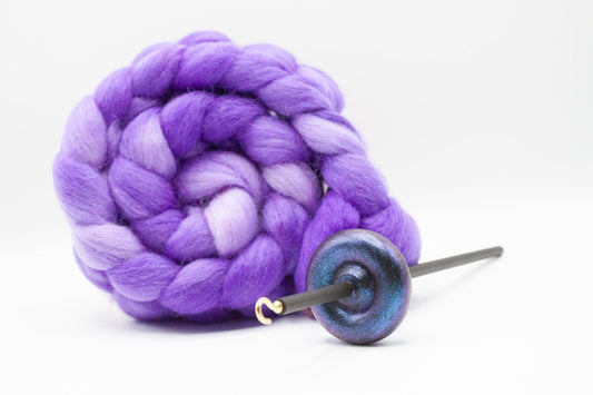 Beginner Learn To Spin Kit - Electric Night Midi Lace Weight Top or Bottom Drop Spindle - Red Violet Blue Shifting Colors - Purple