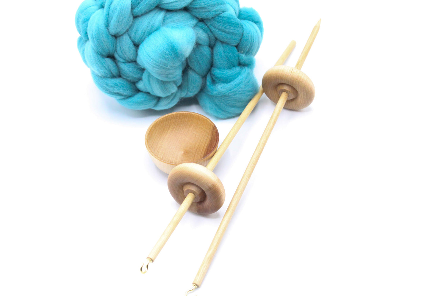 Complete Beginner Drop Spindle Spinning Kit - Lace Weight Size Teal - Learn To Spin - Top Whorl, Bottom Whorl, Supported, and Roving