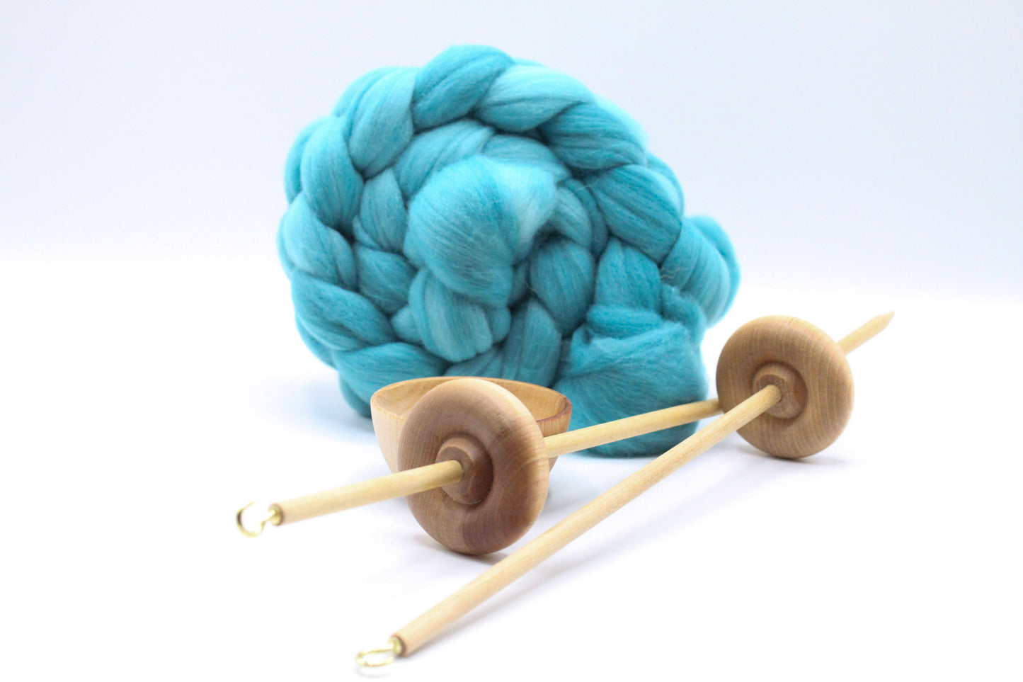 Complete Beginner Drop Spindle Spinning Kit - Lace Weight Size Teal - Learn To Spin - Top Whorl, Bottom Whorl, Supported, and Roving