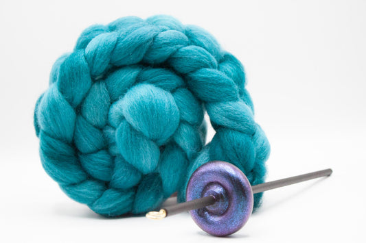 Beginner Learn To Spin Kit - Electric Night Midi Lace Weight Top or Bottom Drop Spindle - Red Violet Blue Shifting Colors - Teal