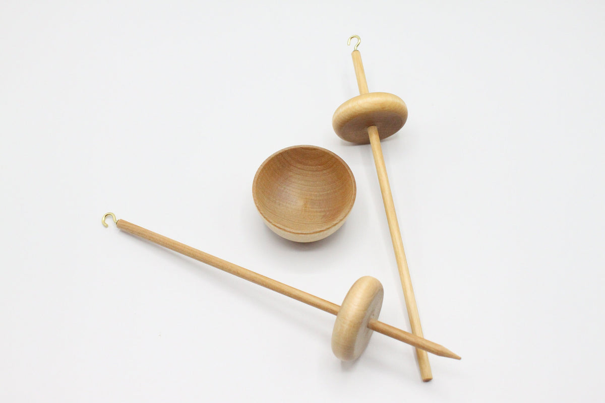 Complete Beginner Drop Spindle Kit - Midi Kit Blue- Top Whorl, Bottom Whorl, Supported and Roving
