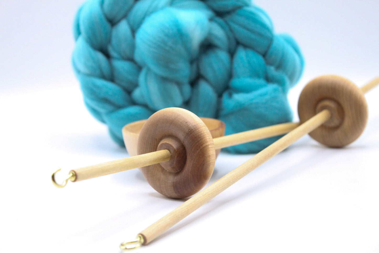 Complete Beginner Drop Spindle Spinning Kit - Lace Weight Size Teal - Learn To Spin - Top Whorl, Bottom Whorl, Supported, and Roving