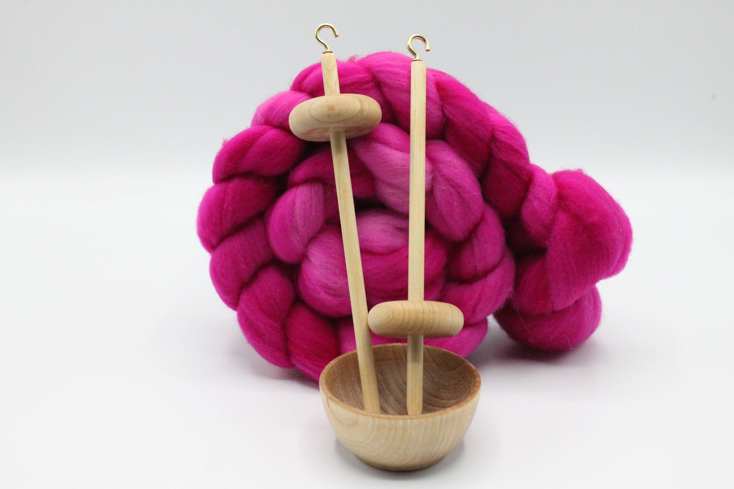 Complete Beginner Drop Spindle Spinning Kit - Mini Size Pink - Learn To Spin - Top Whorl, Bottom Whorl, Supported, and Roving