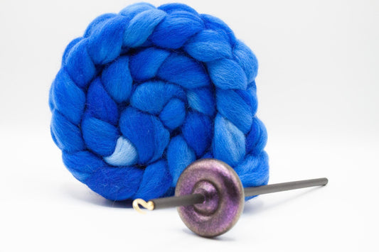 Beginner Learn To Spin Kit - Sunset Midi Lace Weight Top or Bottom Drop Spindle - Red Gold Violet Shifting Colors - Sapphire