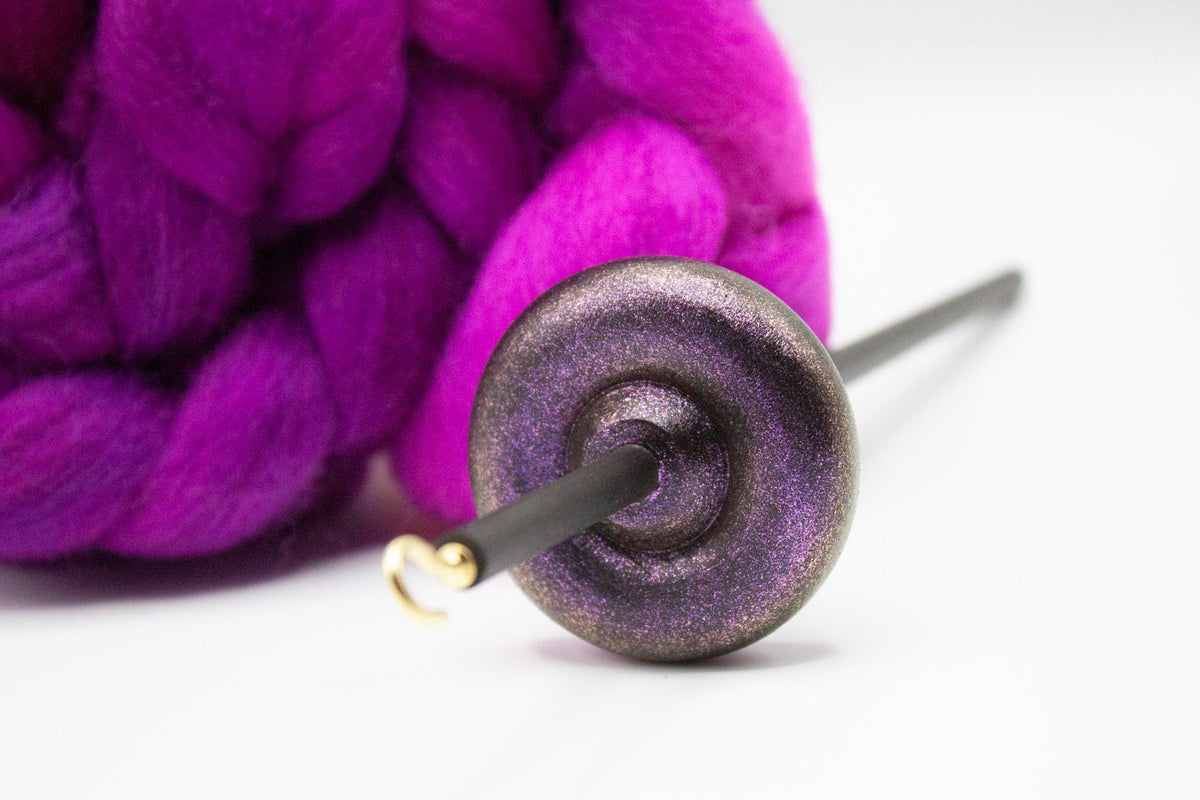 Beginner Learn To Spin Kit - Sunset Midi Lace Weight Top or Bottom Drop Spindle - Red Violet Blue Shifting Colors - Berry Crush