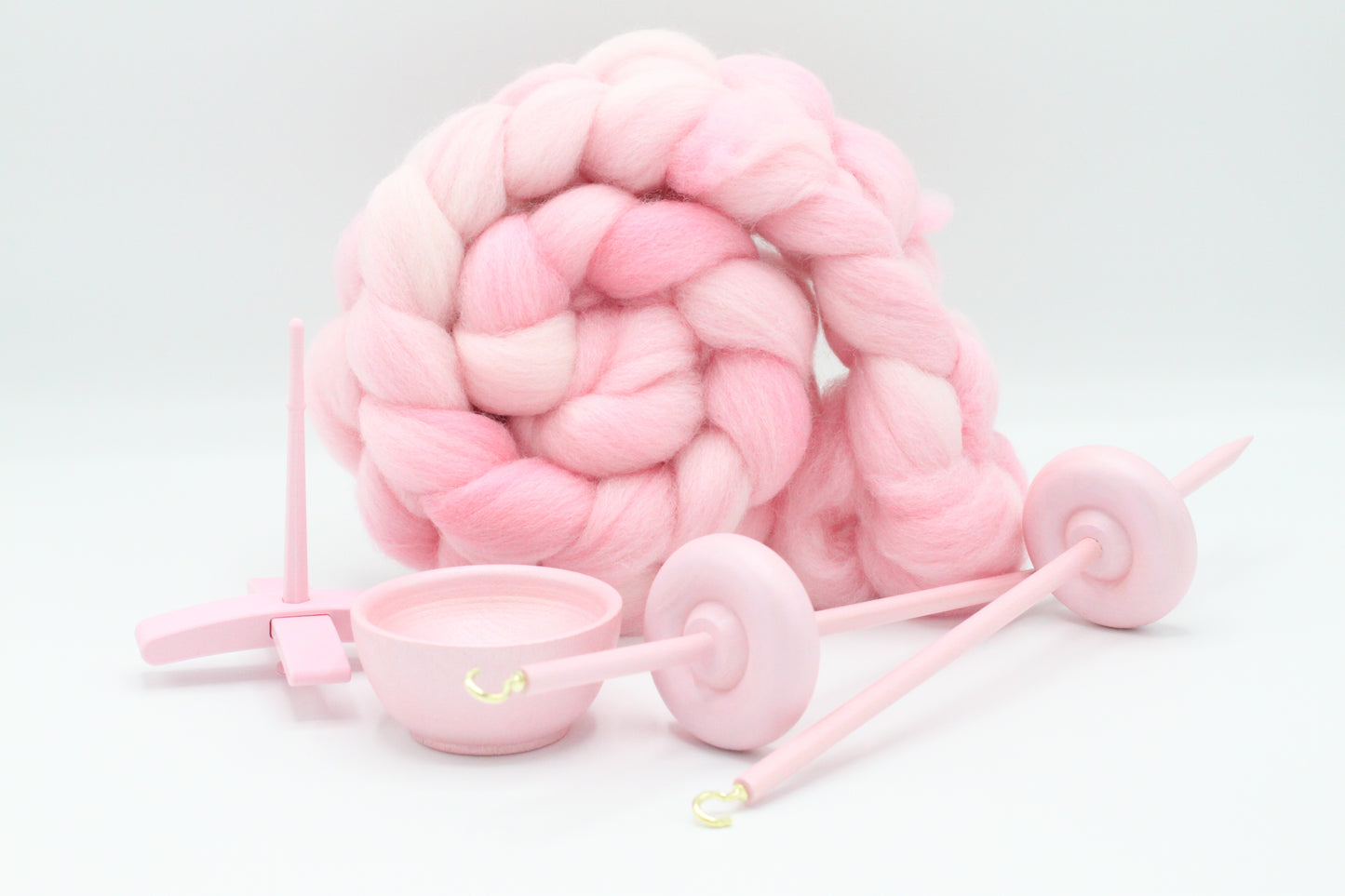 Ultimate Beginner Pastel Pink Drop Spindle Kit - Midi Size - Top Bottom Supported Turkish - Learn To Spin Kit