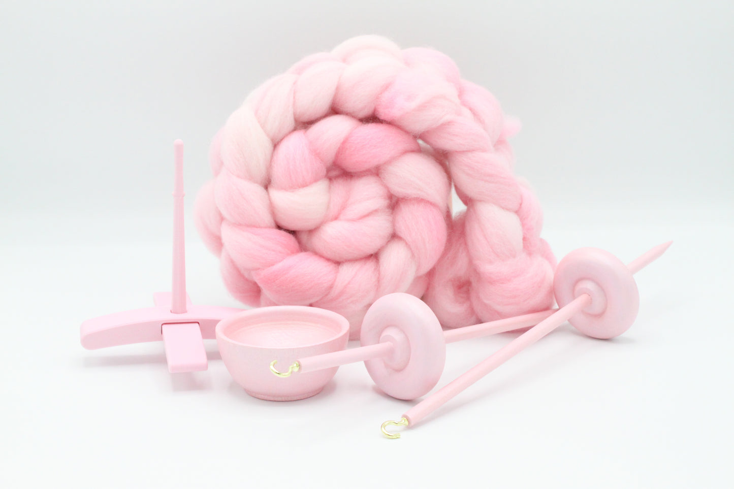 Ultimate Beginner Pastel Pink Drop Spindle Kit - Midi Size - Top Bottom Supported Turkish - Learn To Spin Kit