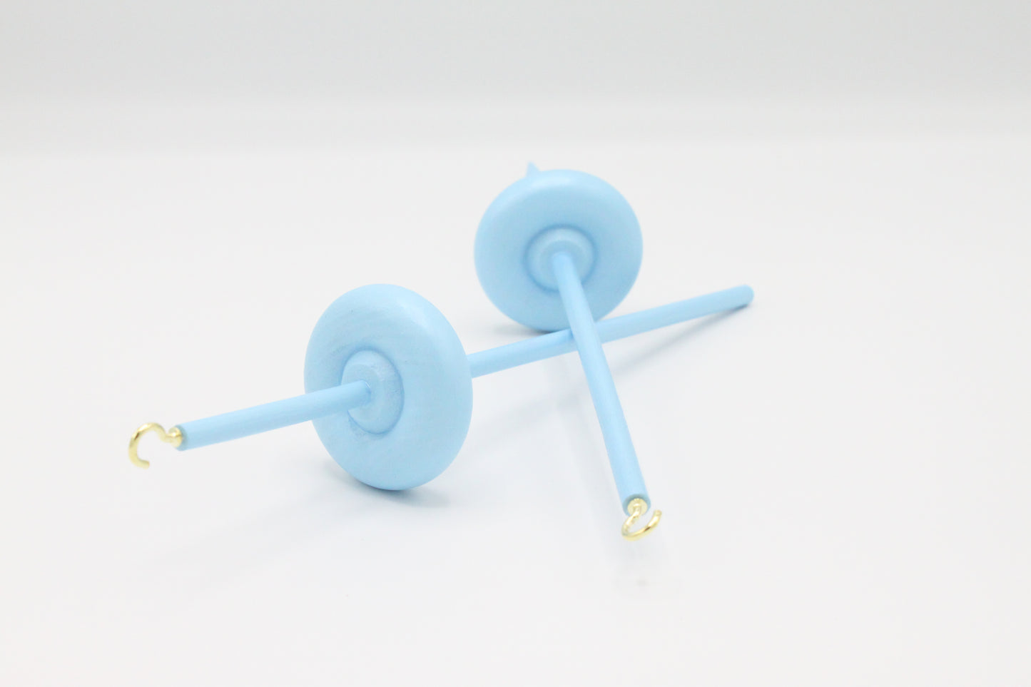 Complete Beginner Pastel Blue Drop Spindle Spinning Kit - Midi Size - Top Whorl, Bottom Whorl, Supported, and Roving