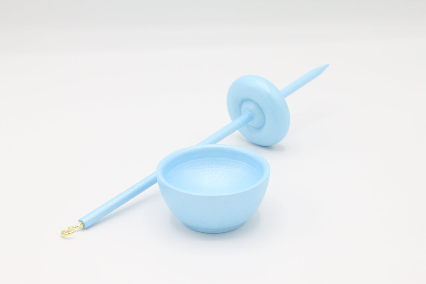 Complete Beginner Pastel Blue Drop Spindle Spinning Kit - Midi Size - Top Whorl, Bottom Whorl, Supported, and Roving