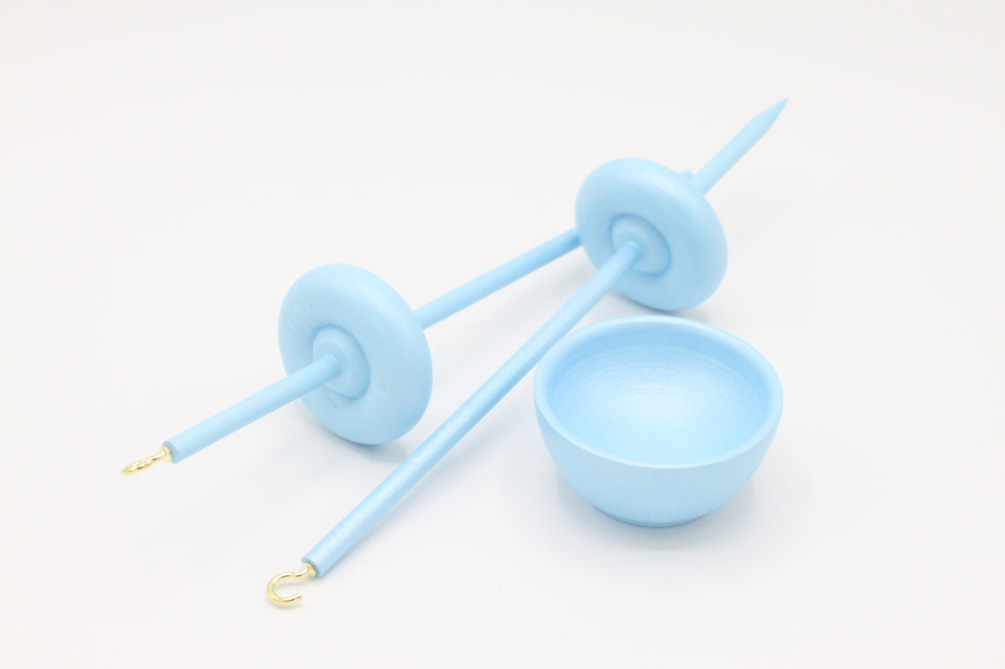 Complete Beginner Pastel Blue Drop Spindle Spinning Kit - Midi Size - Top Whorl, Bottom Whorl, Supported, and Roving