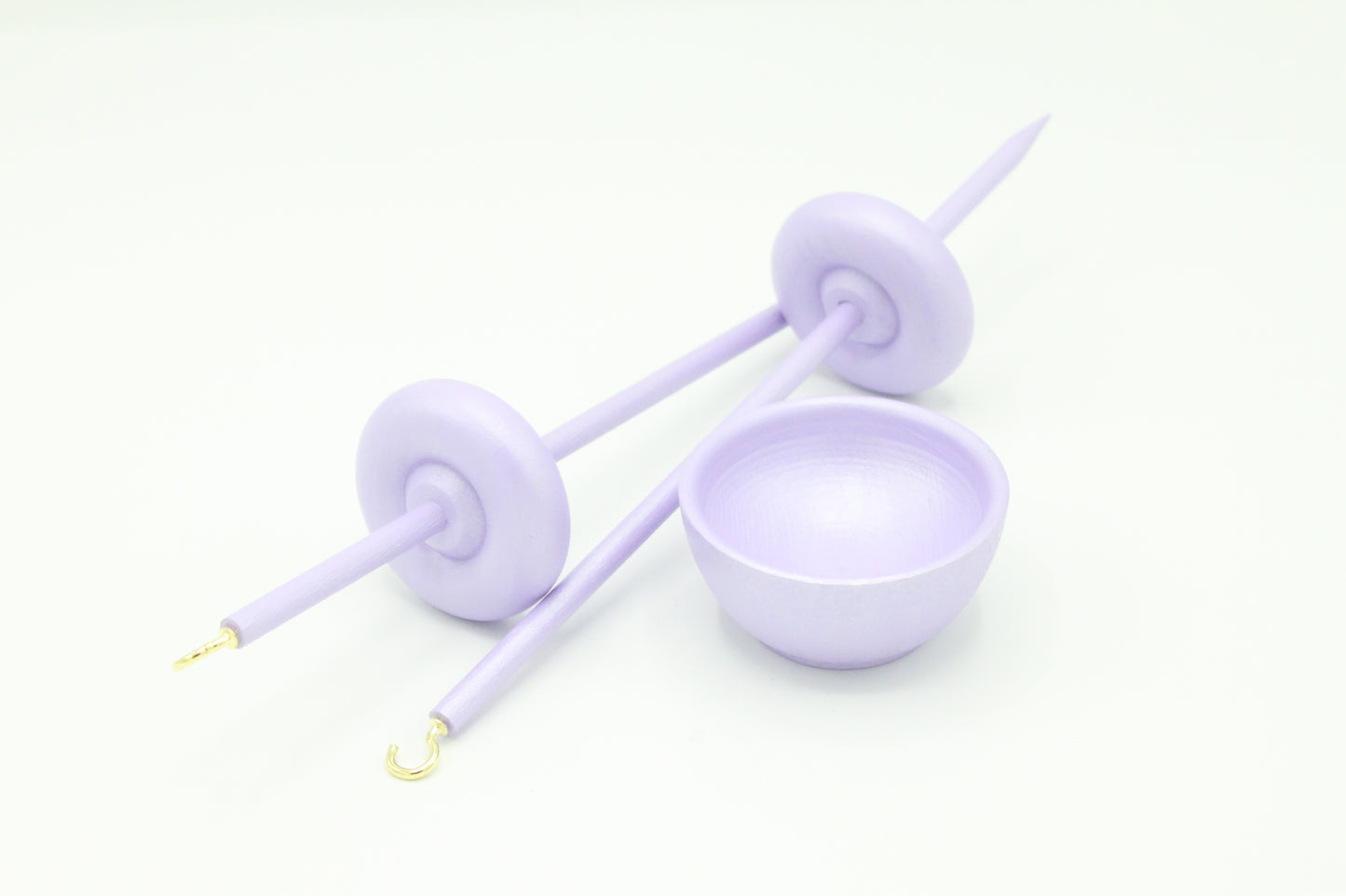 Complete Beginner Pastel Purple Drop Spindle Spinning Kit - Midi Size - Top Whorl, Bottom Whorl, Supported, and Roving