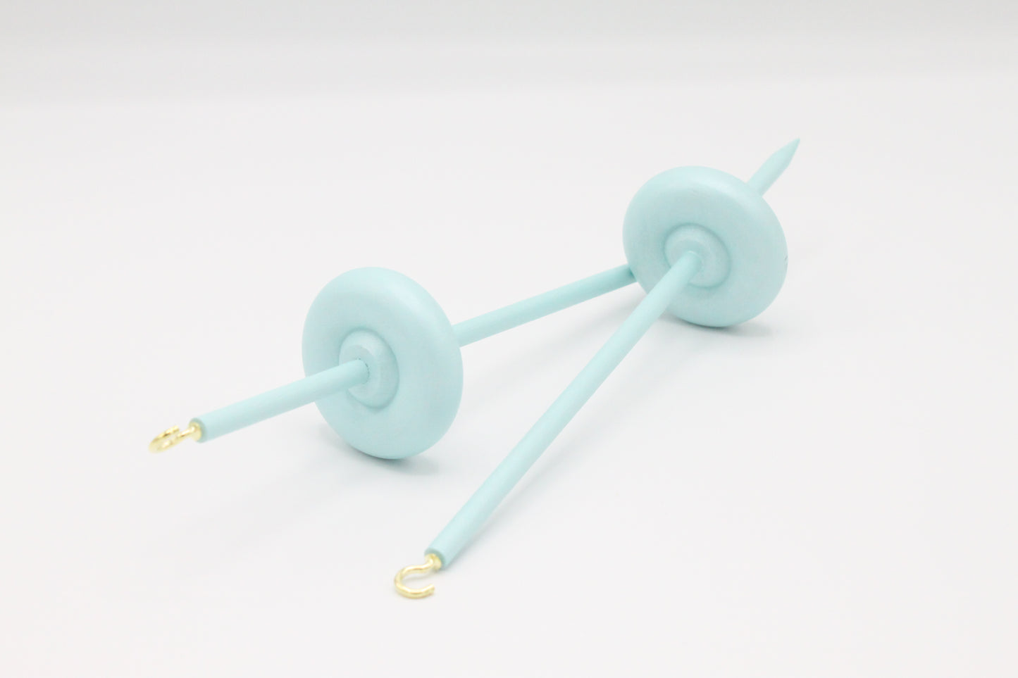 Complete Beginner Pastel Green Drop Spindle Spinning Kit - Midi Size - Top Whorl, Bottom Whorl, Supported, and Roving