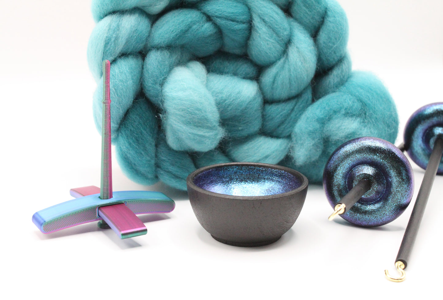 Ultimate Beginner Mermaid Drop Spindle Kit - Midi Size Teal - Top Bottom Supported Turkish - Learn To Spin Kit