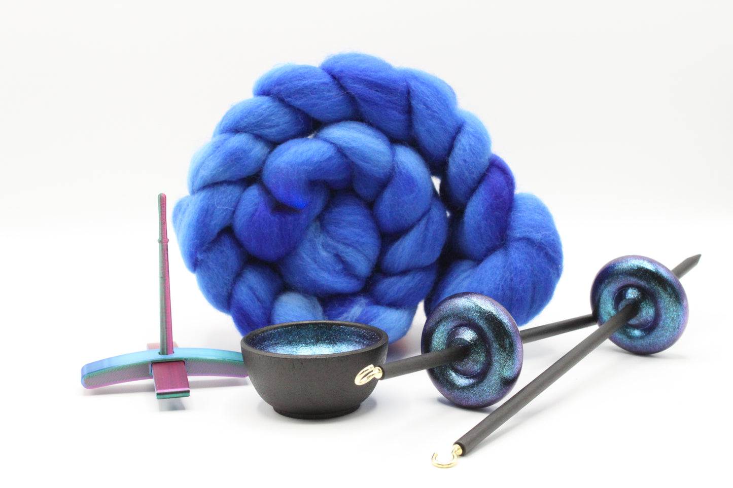 Ultimate Beginner Mermaid Drop Spindle Kit - Midi Size Blue - Top Bottom Supported Turkish - Learn To Spin Kit