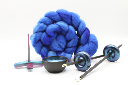 Ultimate Beginner Mermaid Drop Spindle Kit - Midi Size Blue - Top Bottom Supported Turkish - Learn To Spin Kit
