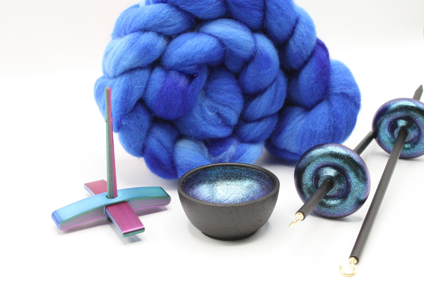 Ultimate Beginner Mermaid Drop Spindle Kit - Midi Size Blue - Top Bottom Supported Turkish - Learn To Spin Kit
