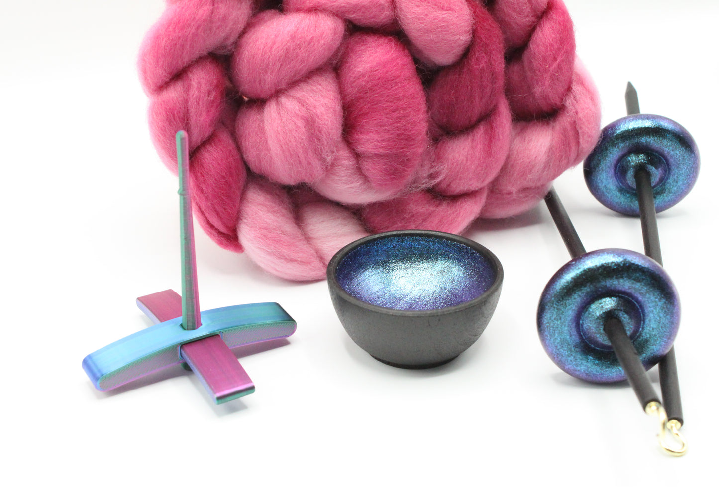 Ultimate Beginner Mermaid Drop Spindle Kit - Midi Size Pink - Top Bottom Supported Turkish - Learn To Spin Kit