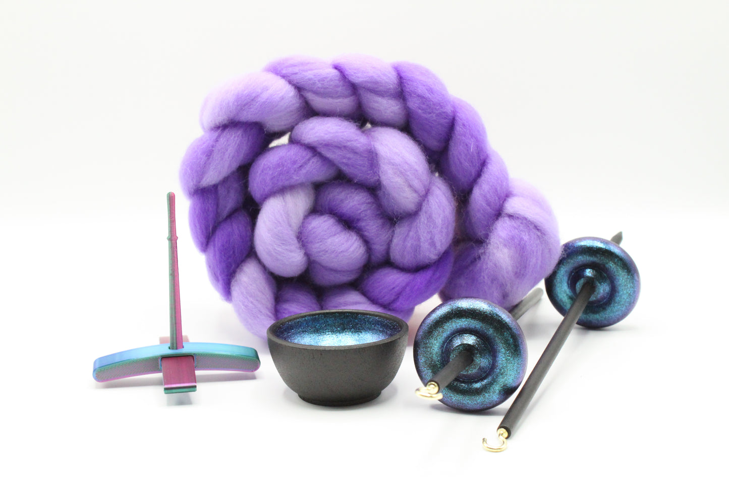Ultimate Beginner Mermaid Drop Spindle Kit - Midi Size Purple- Top Bottom Supported Turkish - Learn To Spin Kit