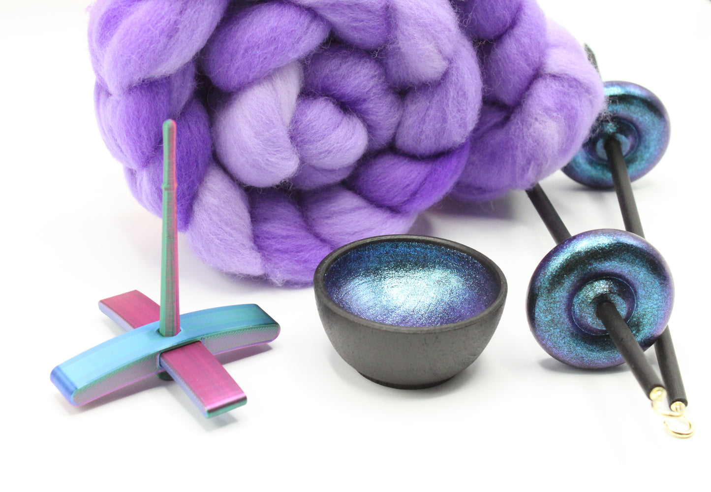 Ultimate Beginner Mermaid Drop Spindle Kit - Midi Size Purple- Top Bottom Supported Turkish - Learn To Spin Kit