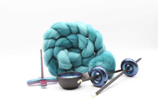 Ultimate Beginner Mermaid Drop Spindle Kit - Midi Size Teal - Top Bottom Supported Turkish - Learn To Spin Kit