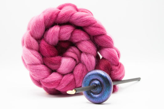Beginner Learn To Spin Kit - Electric Night Midi Lace Weight Top or Bottom Drop Spindle - Red Violet Blue Shifting Colors - Amethyst