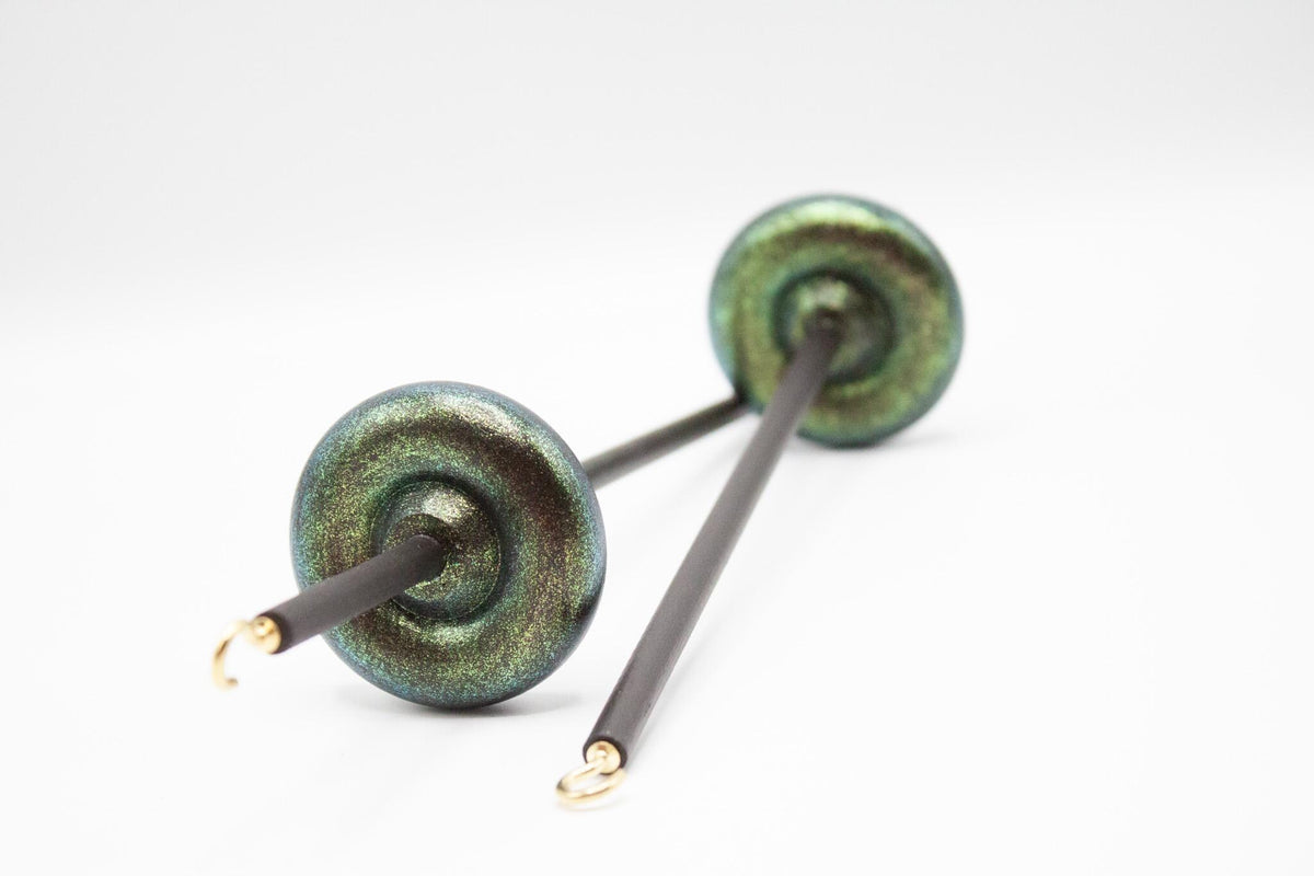 Complete Beginner Emerald Dragon Drop Spindle Spinning Kit - Midi Size Teal - Top Whorl, Bottom Whorl, Supported, and Roving