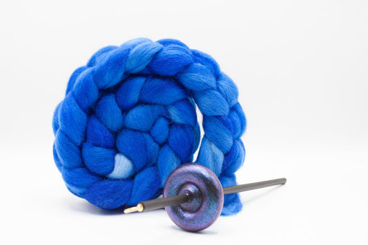 Beginner Learn To Spin Kit - Electric Night Midi Lace Weight Top or Bottom Drop Spindle - Red Violet Blue Shifting Colors - Sapphire