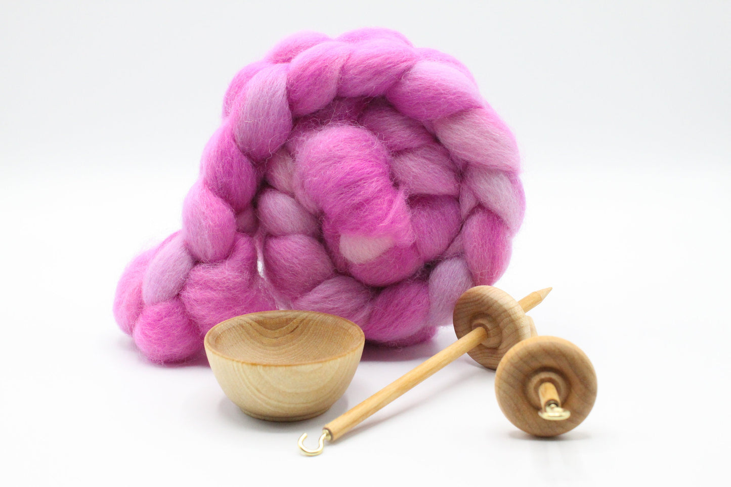 Complete Beginner Drop Spindle Spinning Kit - Mini Size Purple - Top Whorl, Bottom Whorl, Supported, and Roving
