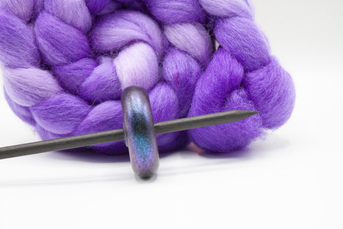 Beginner Learn To Spin Kit - Electric Night Midi Lace Weight Top or Bottom Drop Spindle - Red Violet Blue Shifting Colors - Purple