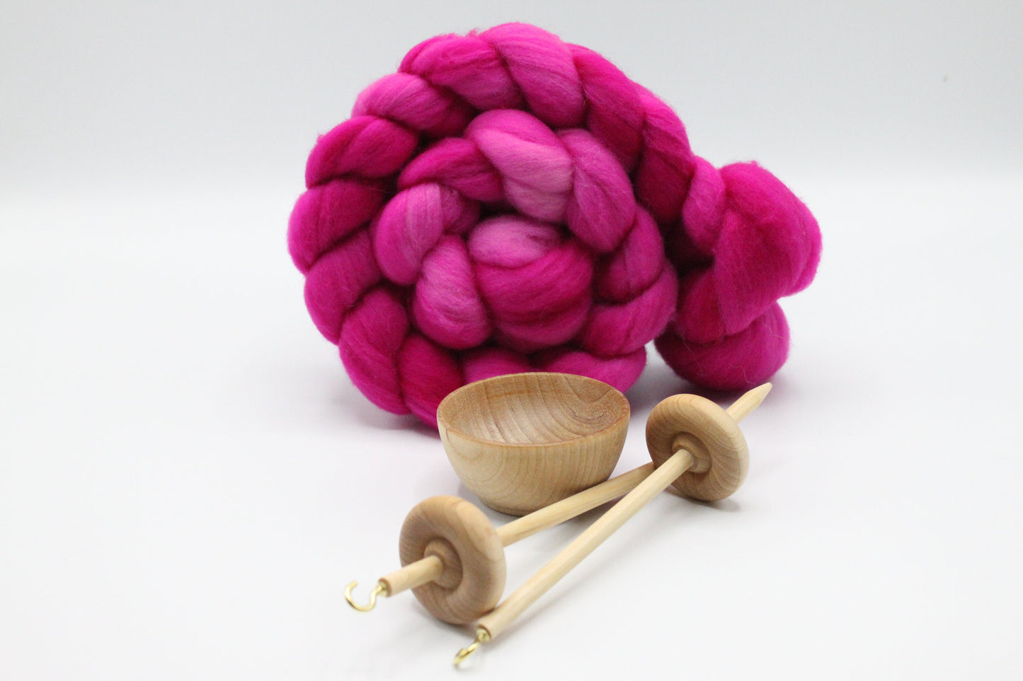 Complete Beginner Drop Spindle Spinning Kit - Mini Size Pink - Learn To Spin - Top Whorl, Bottom Whorl, Supported, and Roving