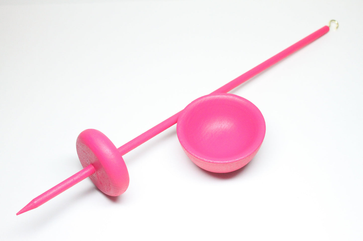 Hot Pink Supported Drop Spindle Spinning Set - Great For Beginners - Painted Bottom Whorl Spindle with Bowl