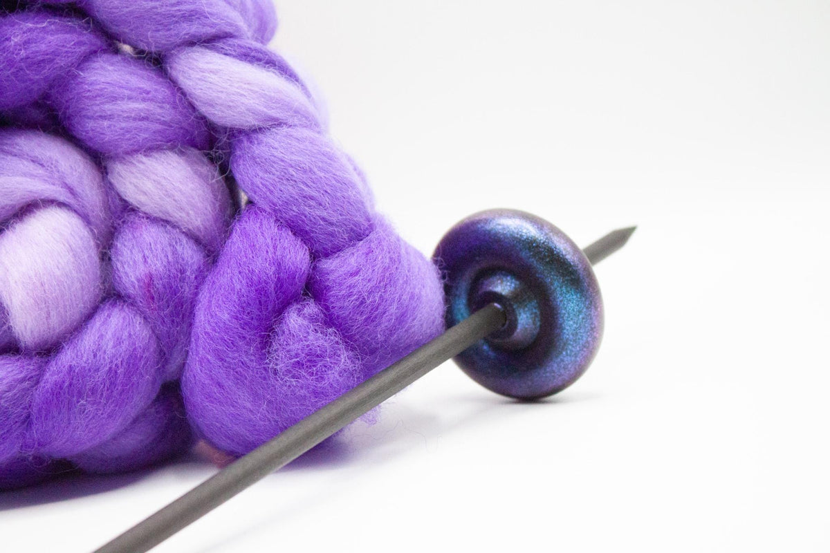 Beginner Learn To Spin Kit - Electric Night Midi Lace Weight Top or Bottom Drop Spindle - Red Violet Blue Shifting Colors - Purple