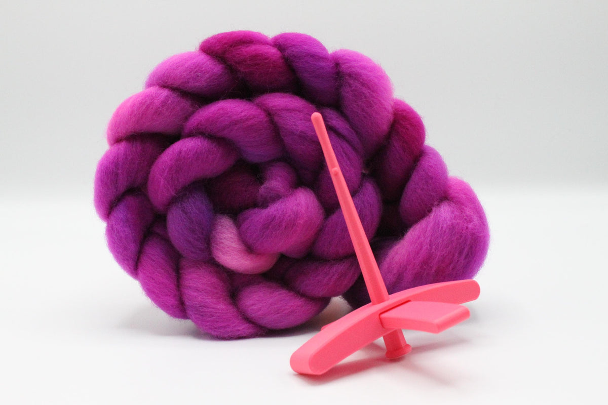 Beginner Turkish Spindle Kit - Berry Crush Pink - Two Sizes To Choose From With 4 oz Falkland Roving