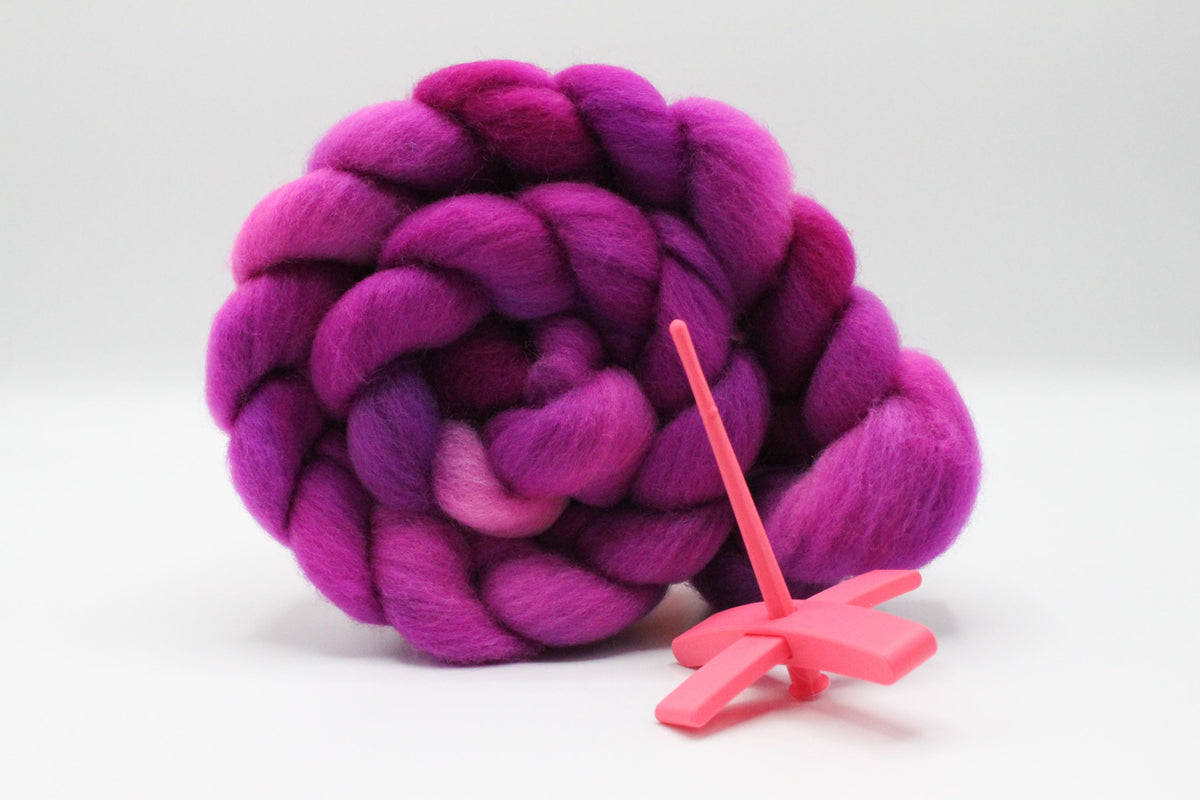 Beginner Turkish Spindle Kit - Berry Crush Pink - Two Sizes To Choose From With 4 oz Falkland Roving