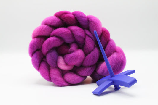 Beginner Turkish Spindle Kit - Amethyst Blue - Two Sizes To Choose From With 4 oz Falkland Roving