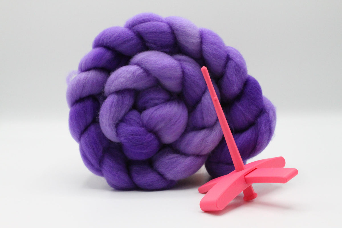 Beginner Turkish Spindle Kit - Purple Pink - Two Sizes To Choose From With 4 oz Falkland Roving