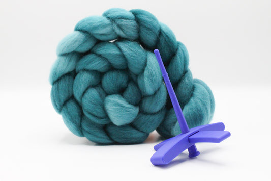 Beginner Turkish Spindle Kit - Teal Blue - Two Sizes To Choose From With 4 oz Falkland Roving