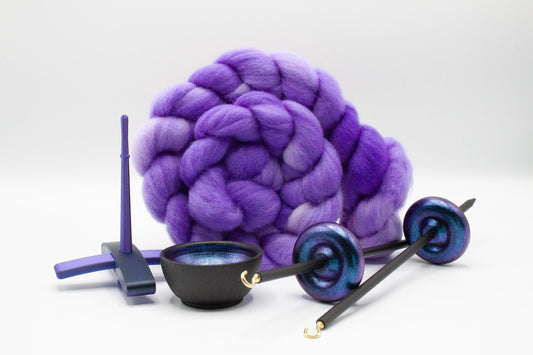 Ultimate Beginner Electric Night Drop Spindle Kit - Midi Size Purple- Top Bottom Supported Turkish - Learn To Spin Kit