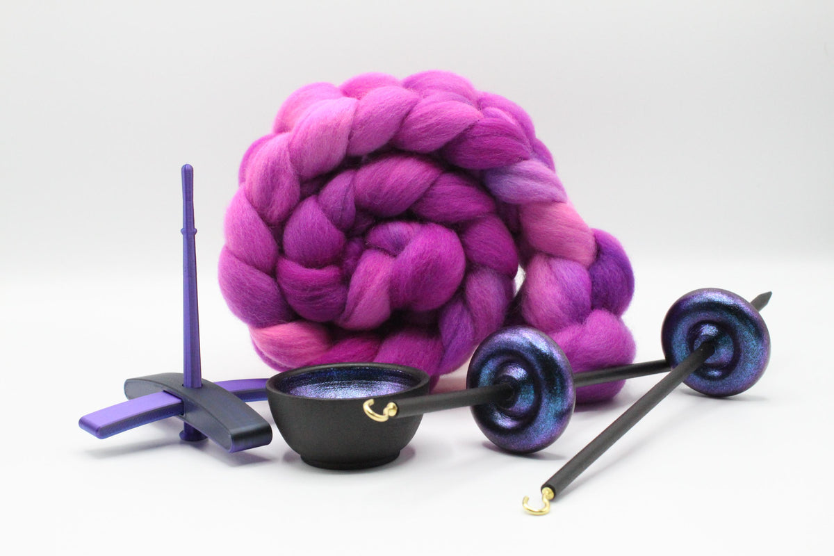 Ultimate Beginner Electric Night Drop Spindle Kit - Midi Size Berry Crush - Top Bottom Supported Turkish - Learn To Spin Kit
