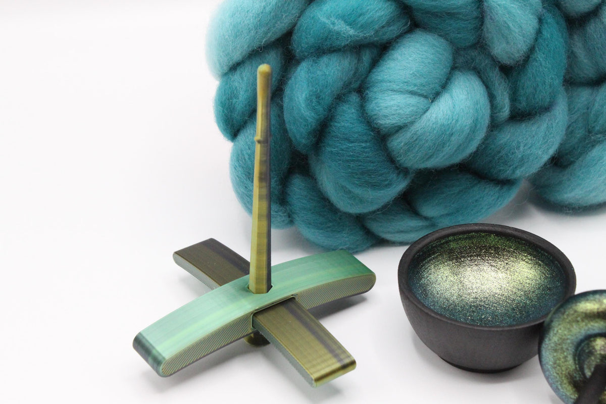 Ultimate Beginner Emerald Dragon Drop Spindle Kit - Midi Size Teal - Top Bottom Supported Turkish - Learn To Spin Kit