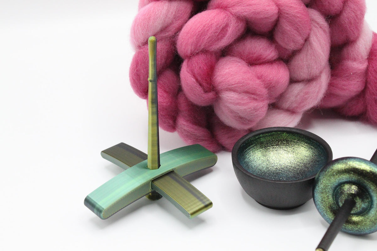 Ultimate Beginner Emerald Dragon Drop Spindle Kit - Midi Size Pink - Top Bottom Supported Turkish - Learn To Spin Kit