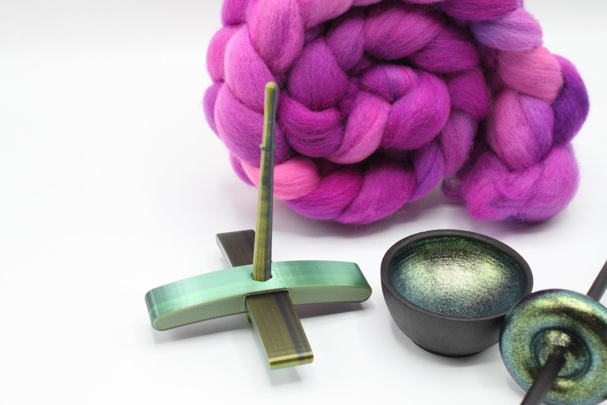Ultimate Beginner Emerald Dragon Drop Spindle Kit - Midi Size Berry Crush - Top Bottom Supported Turkish - Learn To Spin Kit