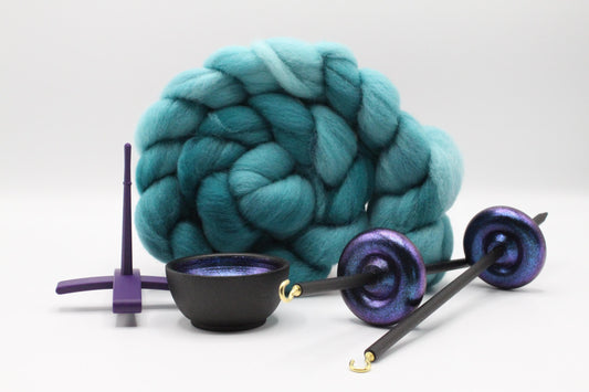 Ultimate Beginner Purple & Electric Night Drop Spindle Kit - Midi Size Teal - Top Bottom Supported Turkish - Learn To Spin Kit
