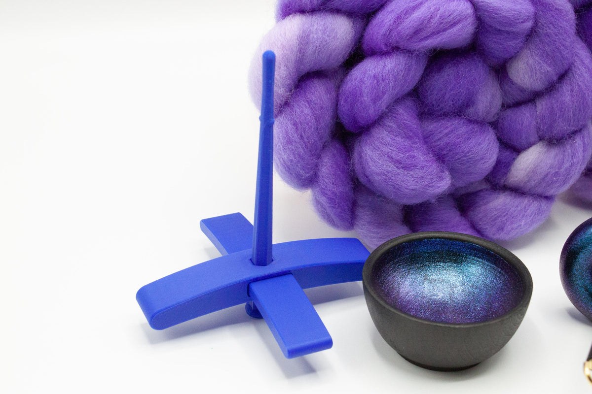 Ultimate Beginner Blue & Electric Night Drop Spindle Kit - Midi Size Purple - Top Bottom Supported Turkish - Learn To Spin Kit