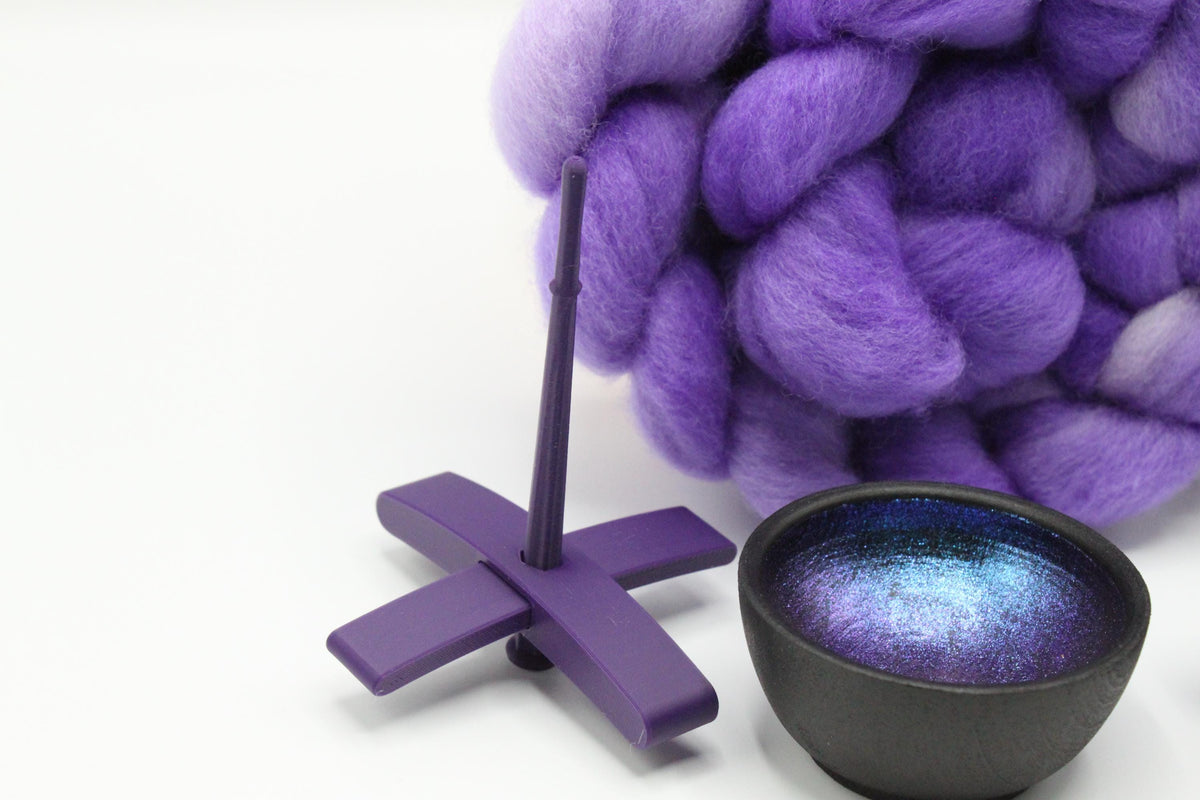 Ultimate Beginner Purple & Electric Night Drop Spindle Kit - Midi Size Purple - Top Bottom Supported Turkish - Learn To Spin Kit