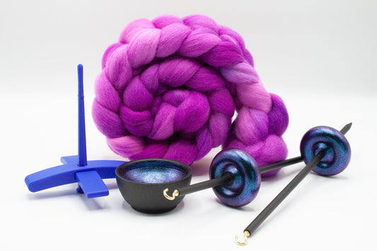 Ultimate Beginner Blue & Electric Night Drop Spindle Kit - Midi Size Berry Crush - Top Bottom Supported Turkish - Learn To Spin Kit